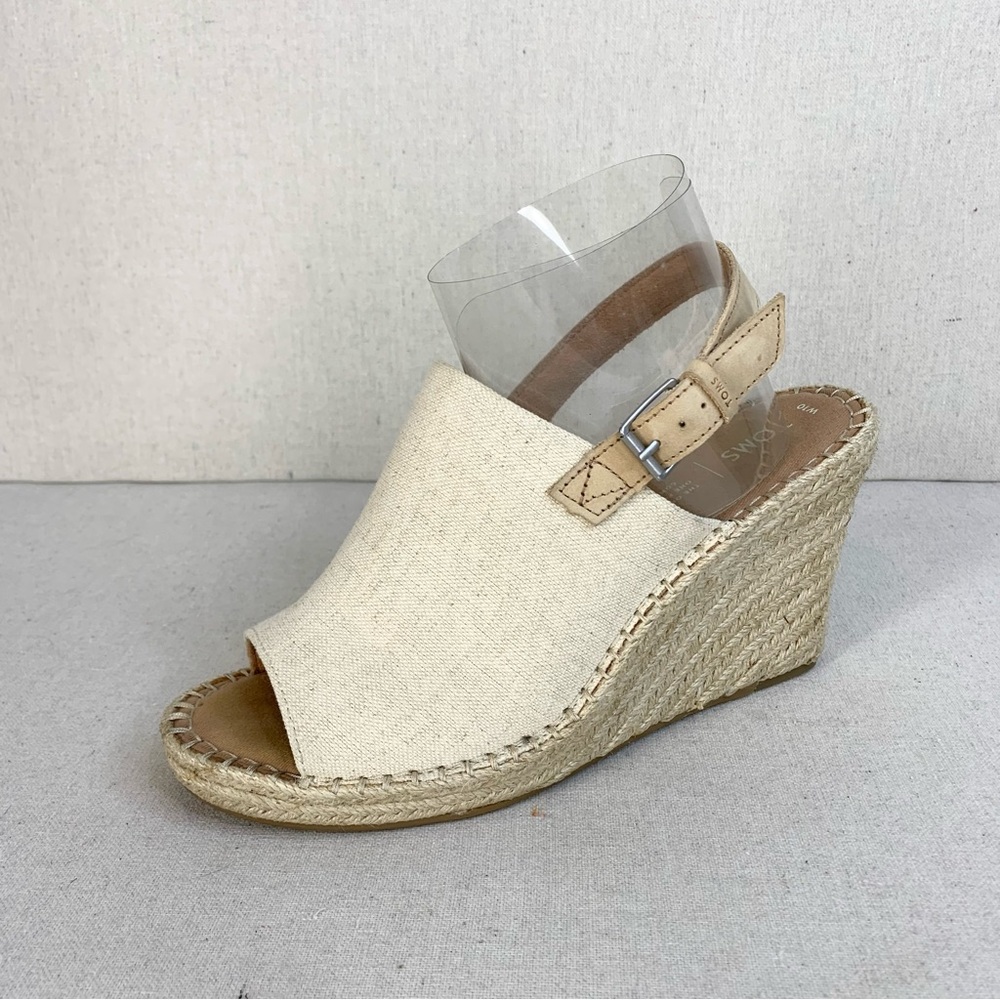 Toms - Monica Classic Linen/Leather Wedge Slingback Espadrille Sandal - Size 10